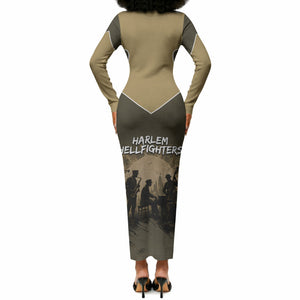 Harlem Hellfighters WWI Soldier Long Sleeve Bodycon Dress Vintage Military Hero Jazz Band Silhouette Art