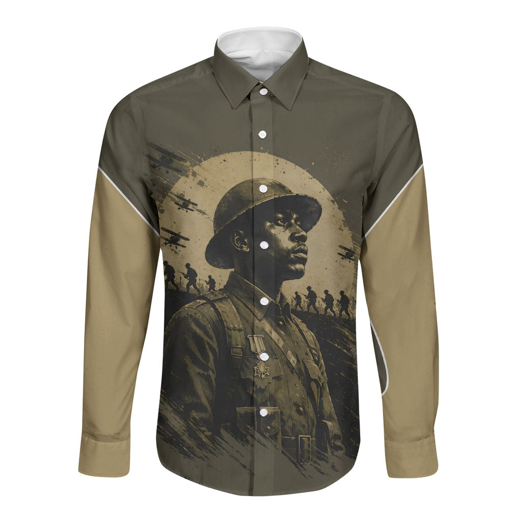 Harlem Hellfighters WWI Soldier Long Sleeve Button Shirt Vintage Military Hero Jazz Band Silhouette Art