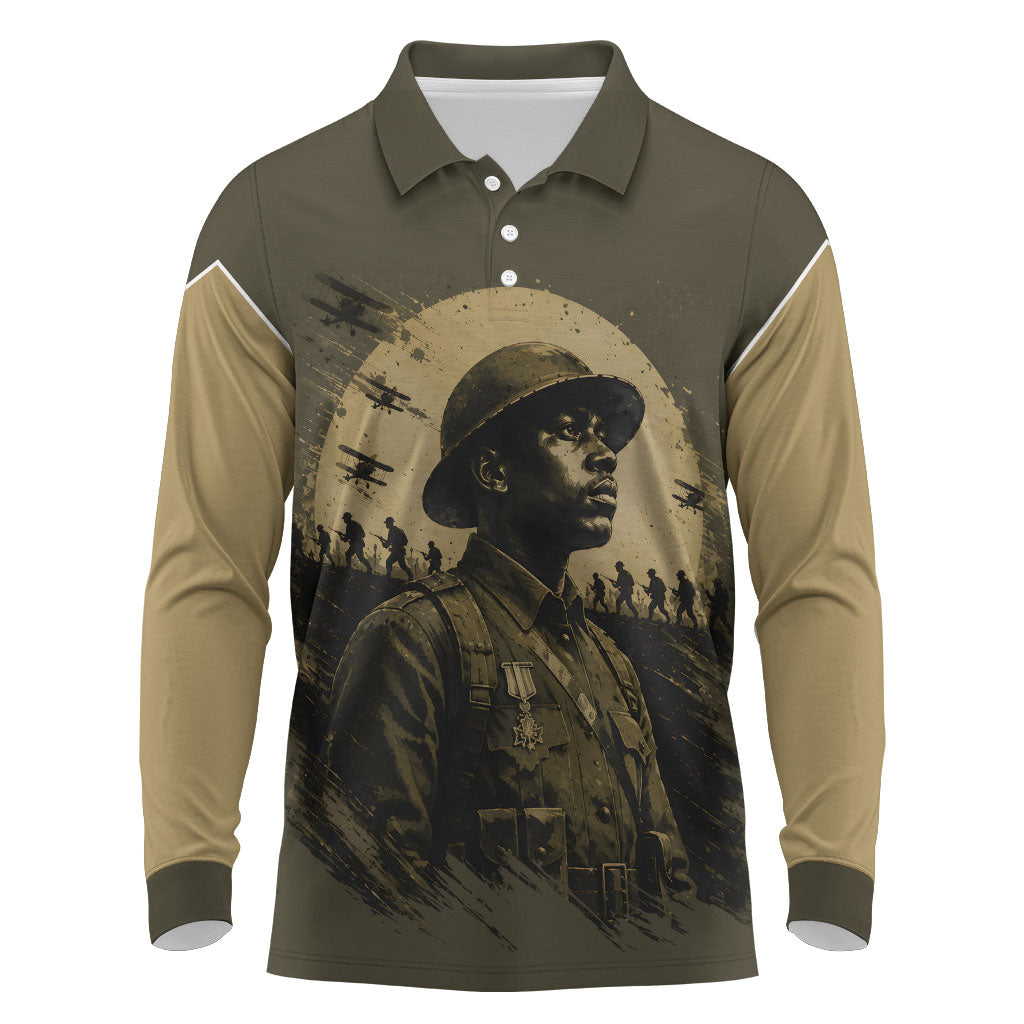 Harlem Hellfighters WWI Soldier Long Sleeve Polo Shirt Vintage Military Hero Jazz Band Silhouette Art