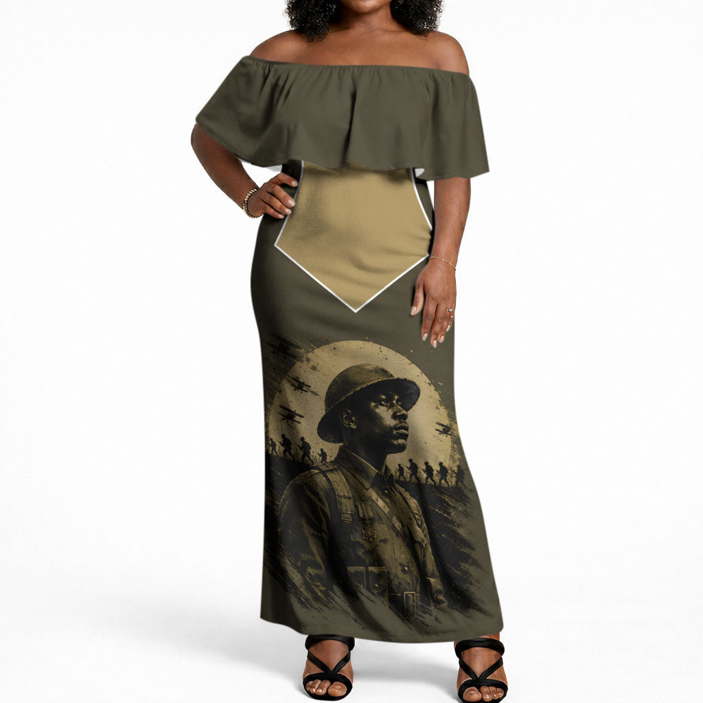 Harlem Hellfighters WWI Soldier Off Shoulder Maxi Dress Vintage Military Hero Jazz Band Silhouette Art