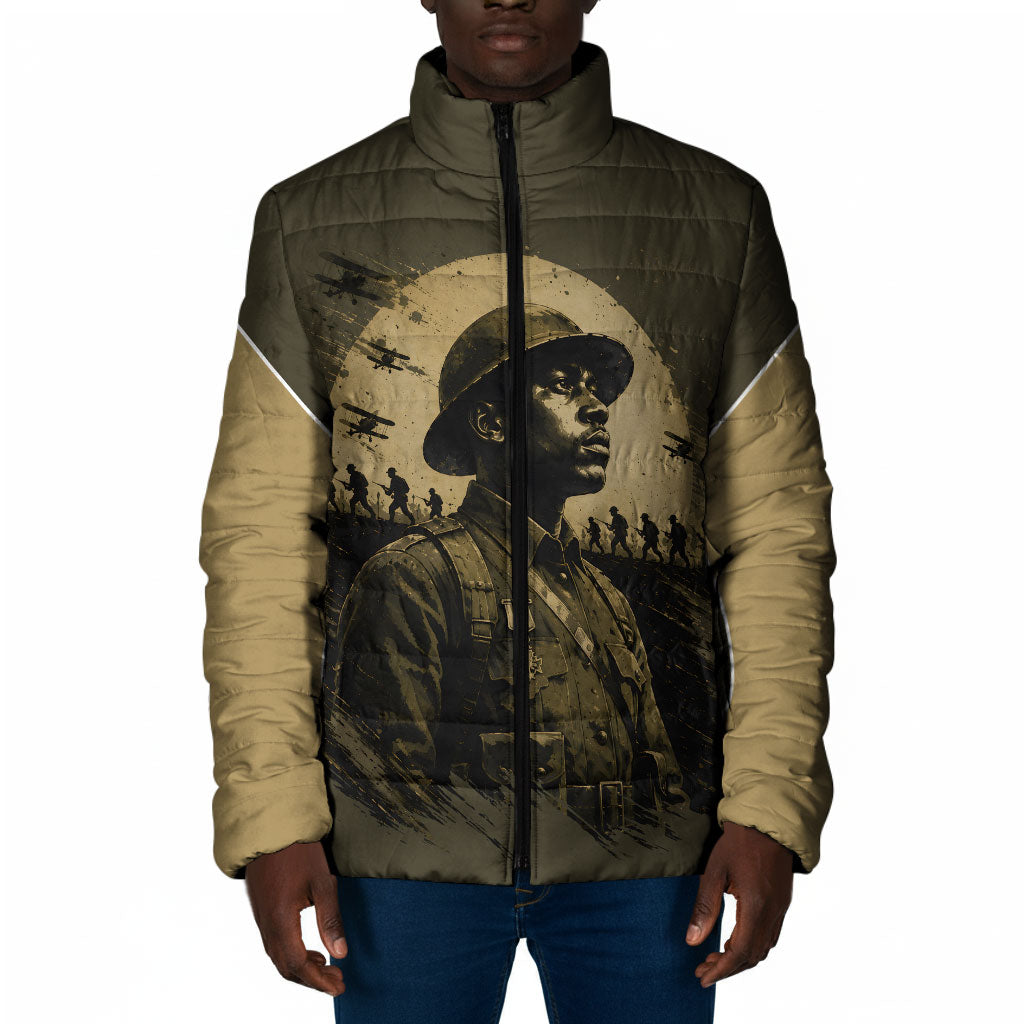 Harlem Hellfighters WWI Soldier Padded Jacket Vintage Military Hero Jazz Band Silhouette Art