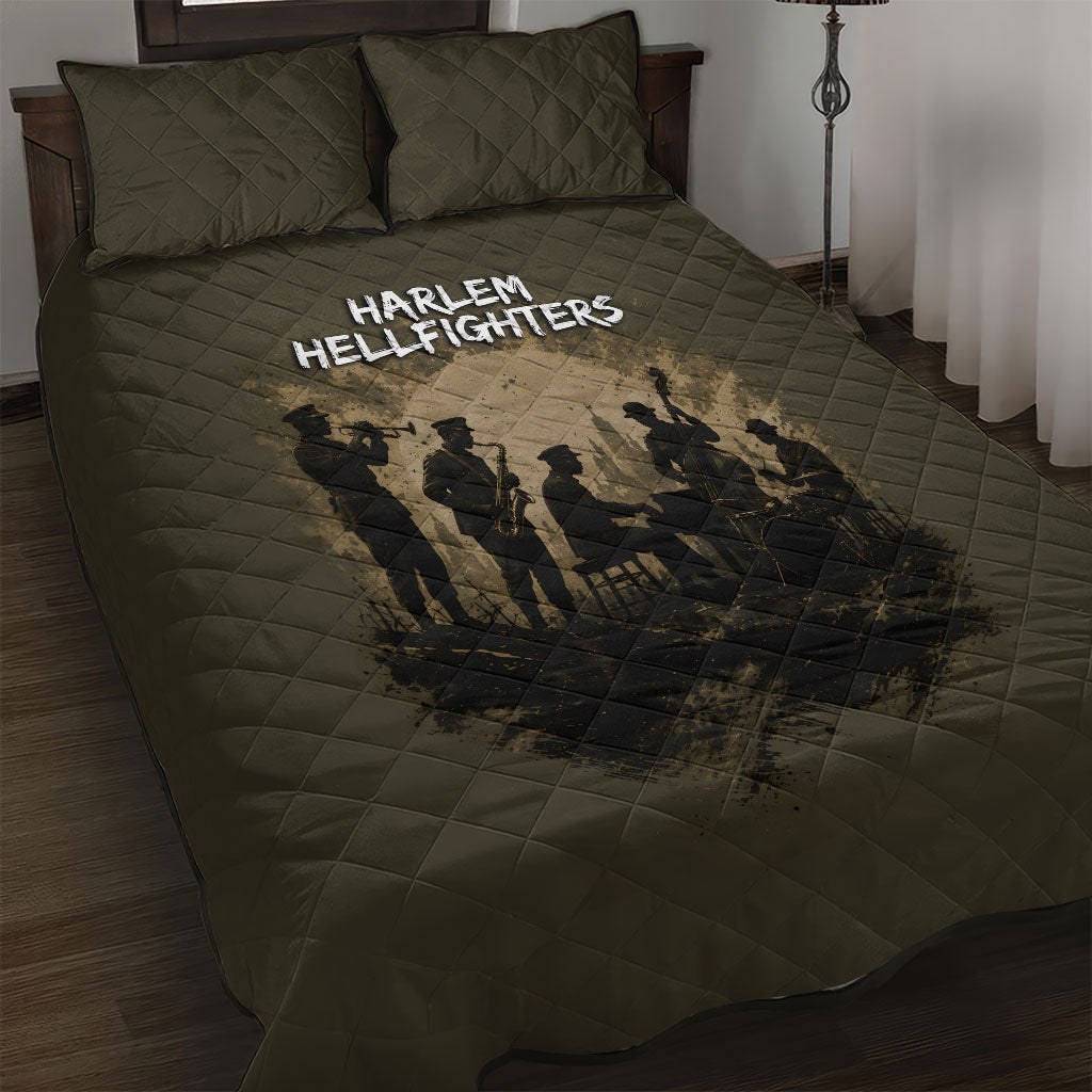 Harlem Hellfighters WWI Soldier Quilt Bed Set Vintage Military Hero Jazz Band Silhouette Art