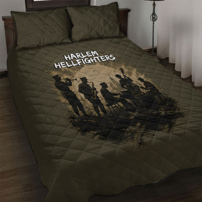 Harlem Hellfighters WWI Soldier Quilt Bed Set Vintage Military Hero Jazz Band Silhouette Art