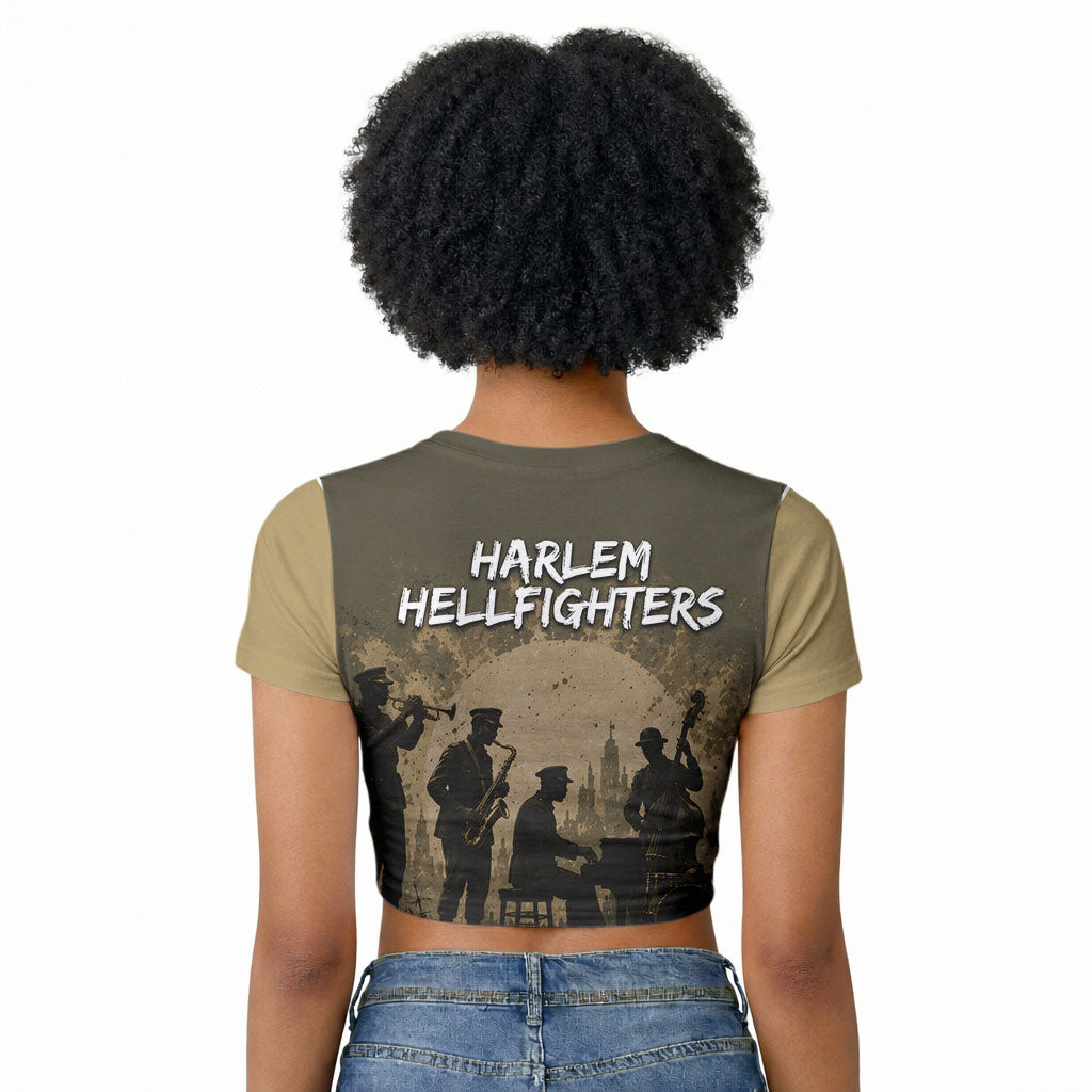 Harlem Hellfighters WWI Soldier Raglan Cropped T shirt Vintage Military Hero Jazz Band Silhouette Art