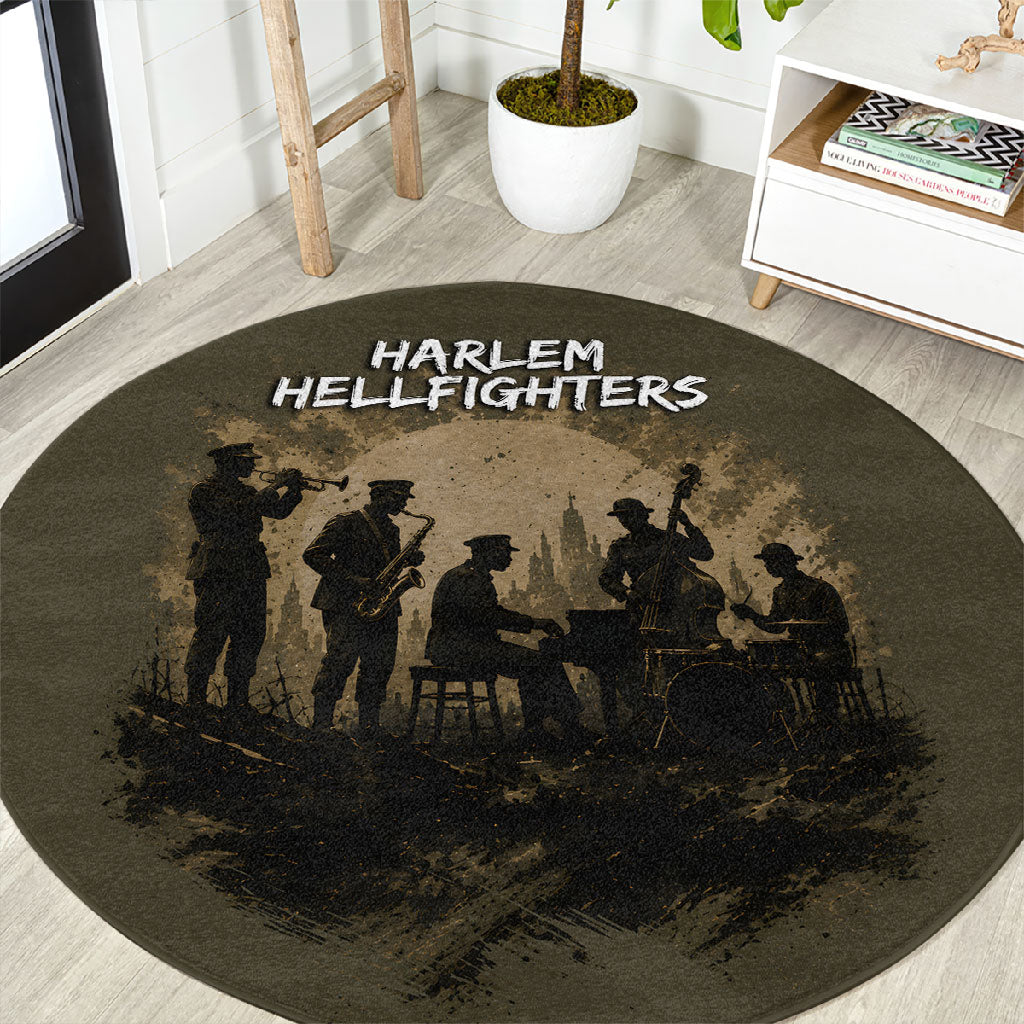 Harlem Hellfighters WWI Soldier Round Carpet Vintage Military Hero Jazz Band Silhouette Art