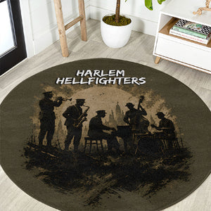 Harlem Hellfighters WWI Soldier Round Carpet Vintage Military Hero Jazz Band Silhouette Art