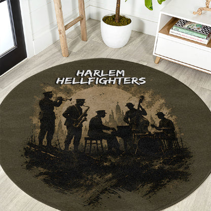 Harlem Hellfighters WWI Soldier Round Carpet Vintage Military Hero Jazz Band Silhouette Art