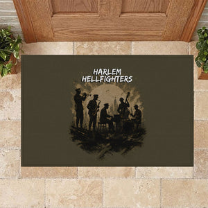 Harlem Hellfighters WWI Soldier Rubber Doormat Vintage Military Hero Jazz Band Silhouette Art
