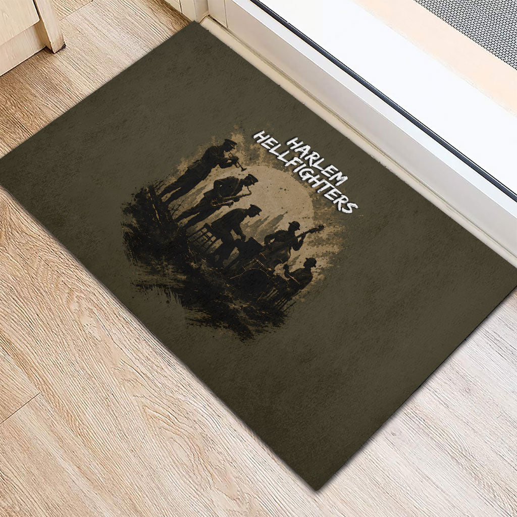 Harlem Hellfighters WWI Soldier Rubber Doormat Vintage Military Hero Jazz Band Silhouette Art
