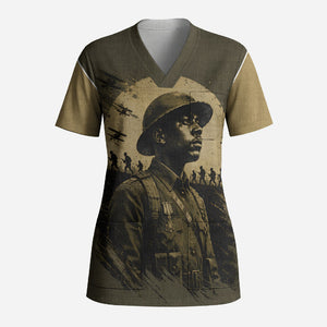 Harlem Hellfighters WWI Soldier Scrub Top Vintage Military Hero Jazz Band Silhouette Art