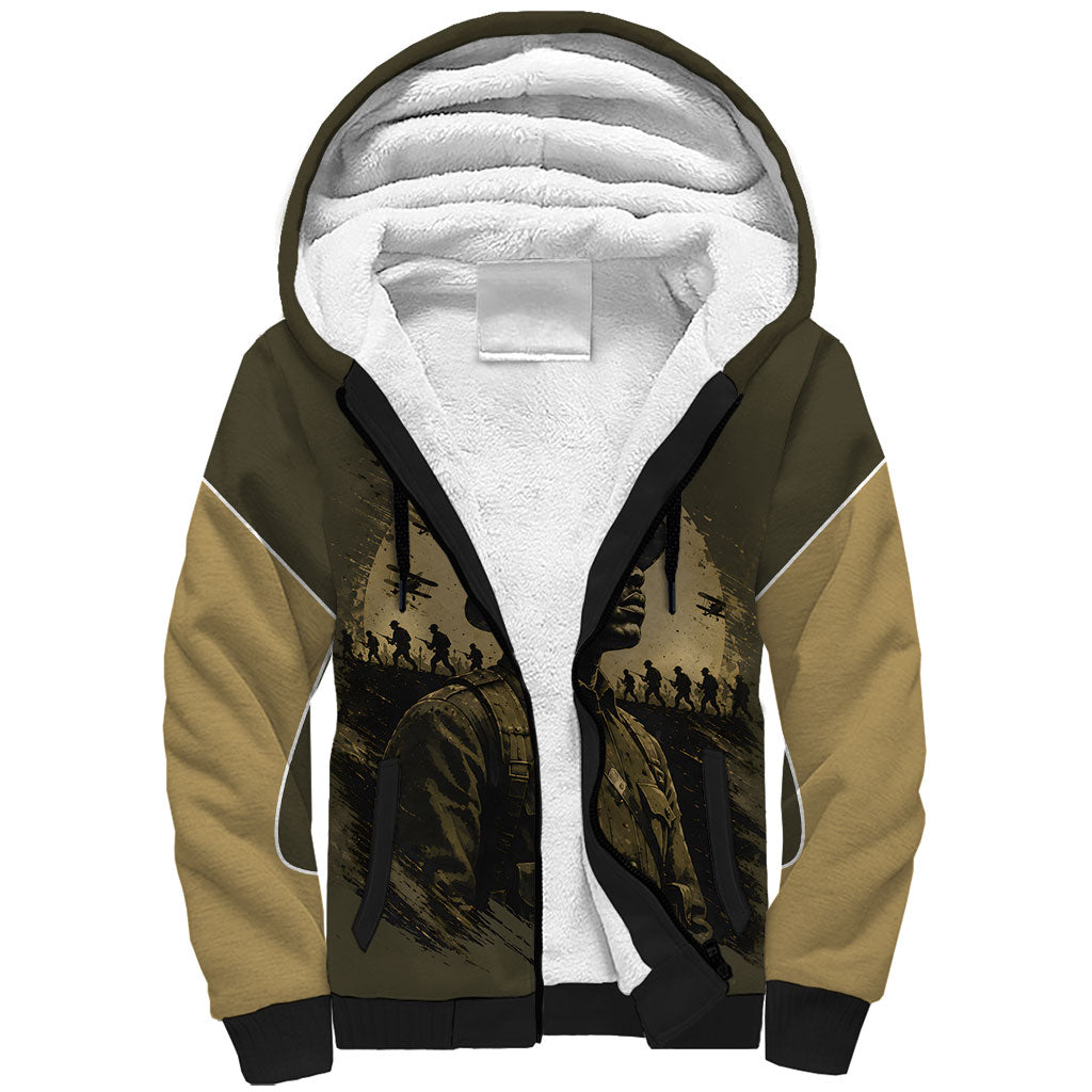 Harlem Hellfighters WWI Soldier Sherpa Hoodie Vintage Military Hero Jazz Band Silhouette Art