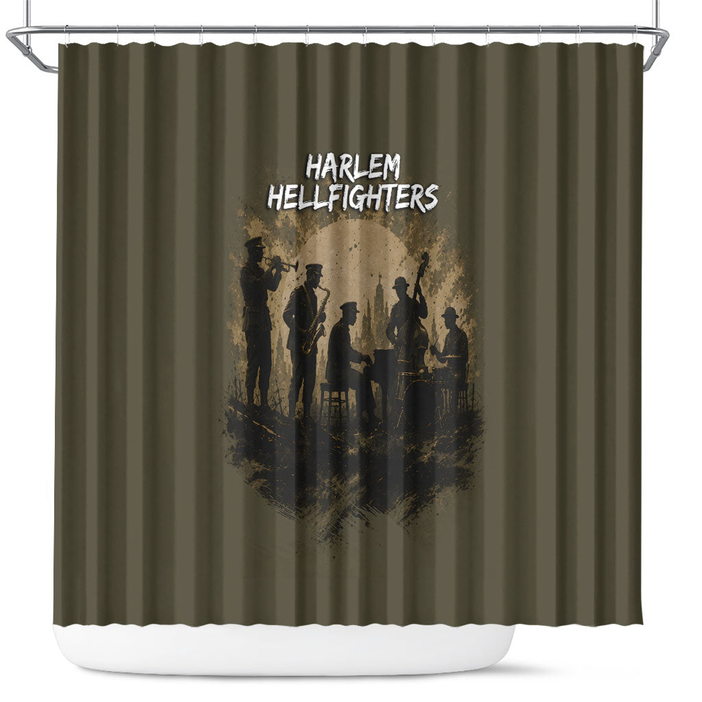 Harlem Hellfighters WWI Soldier Shower Curtain Vintage Military Hero Jazz Band Silhouette Art