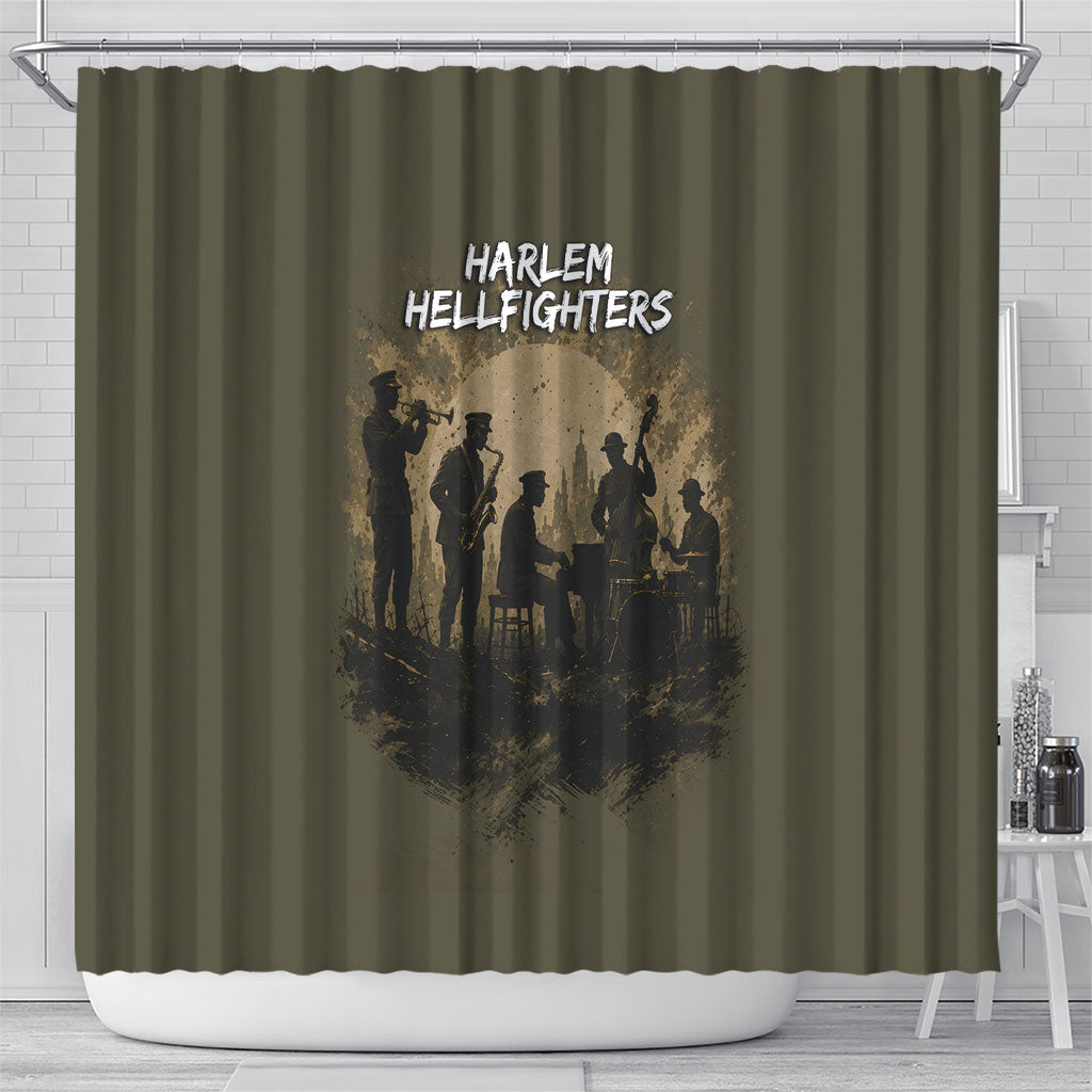 Harlem Hellfighters WWI Soldier Shower Curtain Vintage Military Hero Jazz Band Silhouette Art