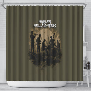 Harlem Hellfighters WWI Soldier Shower Curtain Vintage Military Hero Jazz Band Silhouette Art