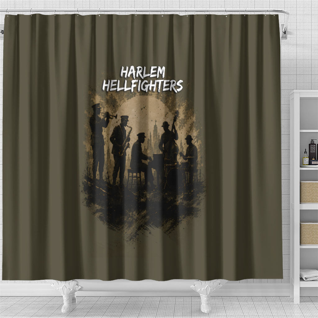 Harlem Hellfighters WWI Soldier Shower Curtain Vintage Military Hero Jazz Band Silhouette Art