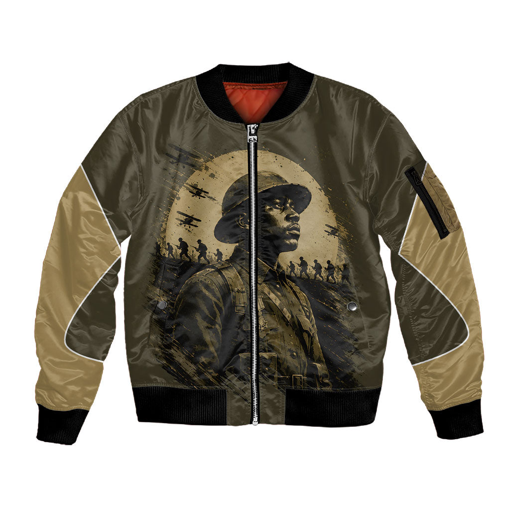 Harlem Hellfighters WWI Soldier Sleeve Zip Bomber Jacket Vintage Military Hero Jazz Band Silhouette Art