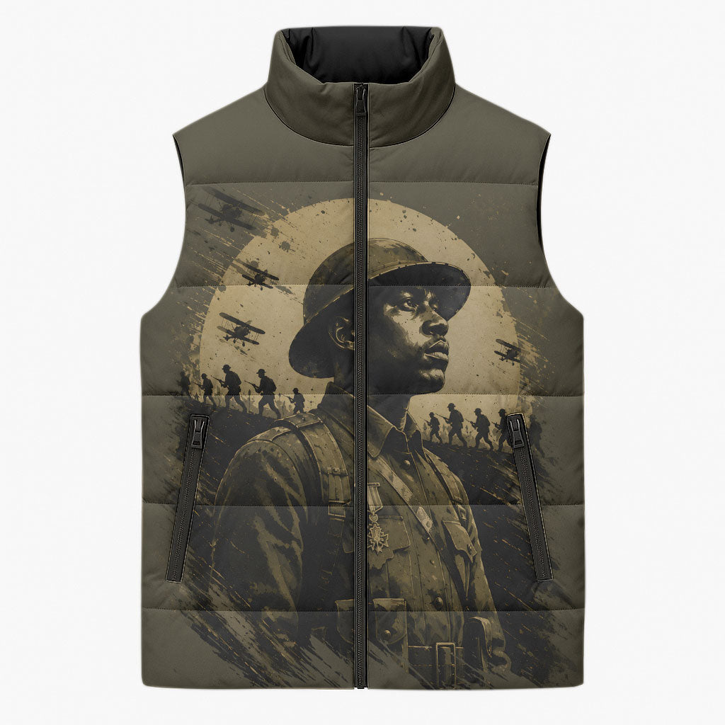 Harlem Hellfighters WWI Soldier Sleeveless Puffer Jacket Vintage Military Hero Jazz Band Silhouette Art