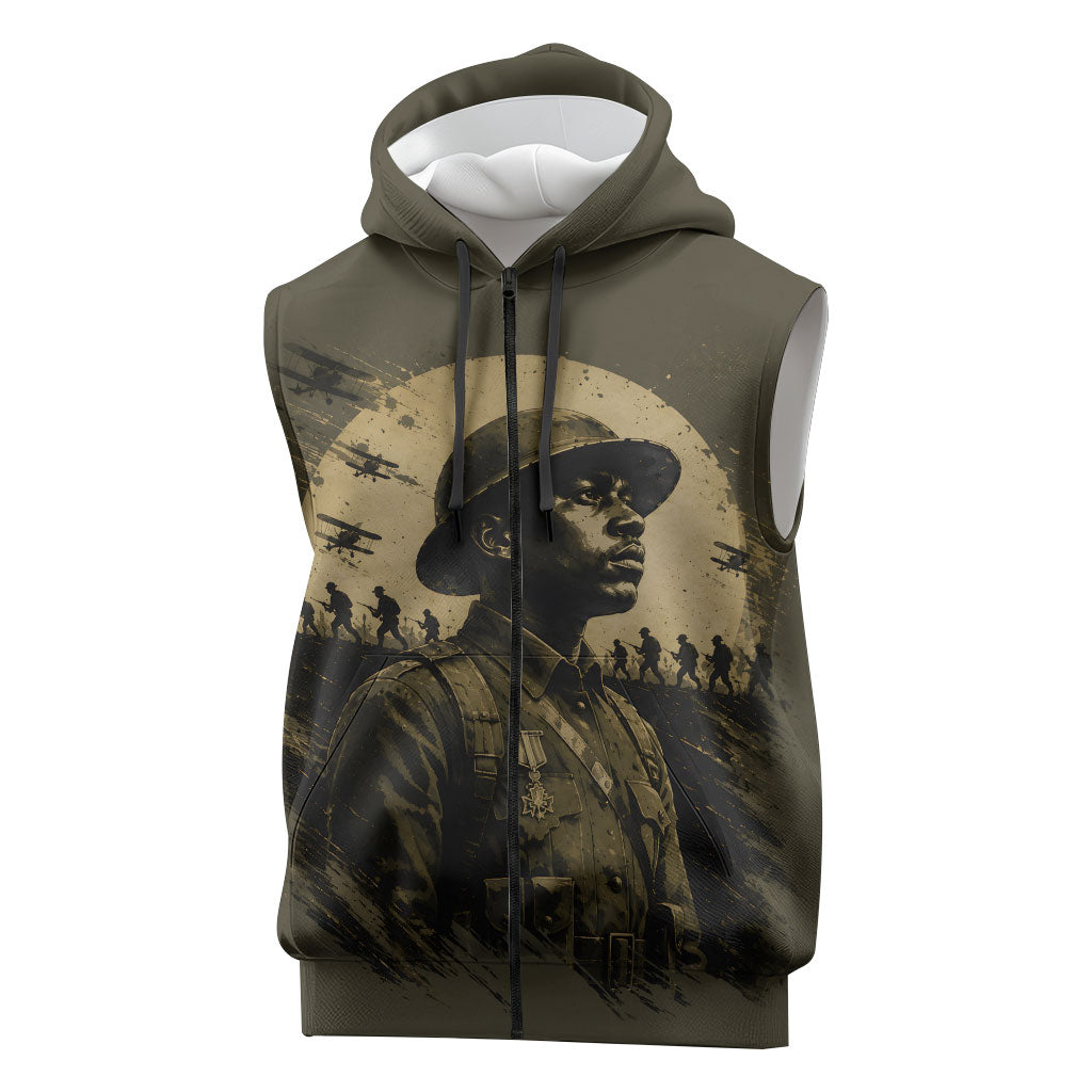 Harlem Hellfighters WWI Soldier Sleeveless Zip Hoodie Vintage Military Hero Jazz Band Silhouette Art