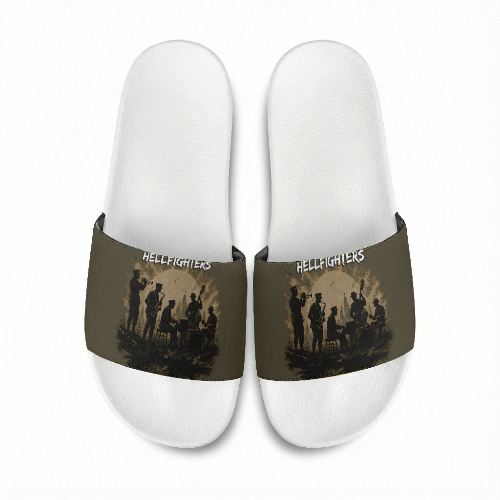 Harlem Hellfighters WWI Soldier Slide Sandals Vintage Military Hero Jazz Band Silhouette Art