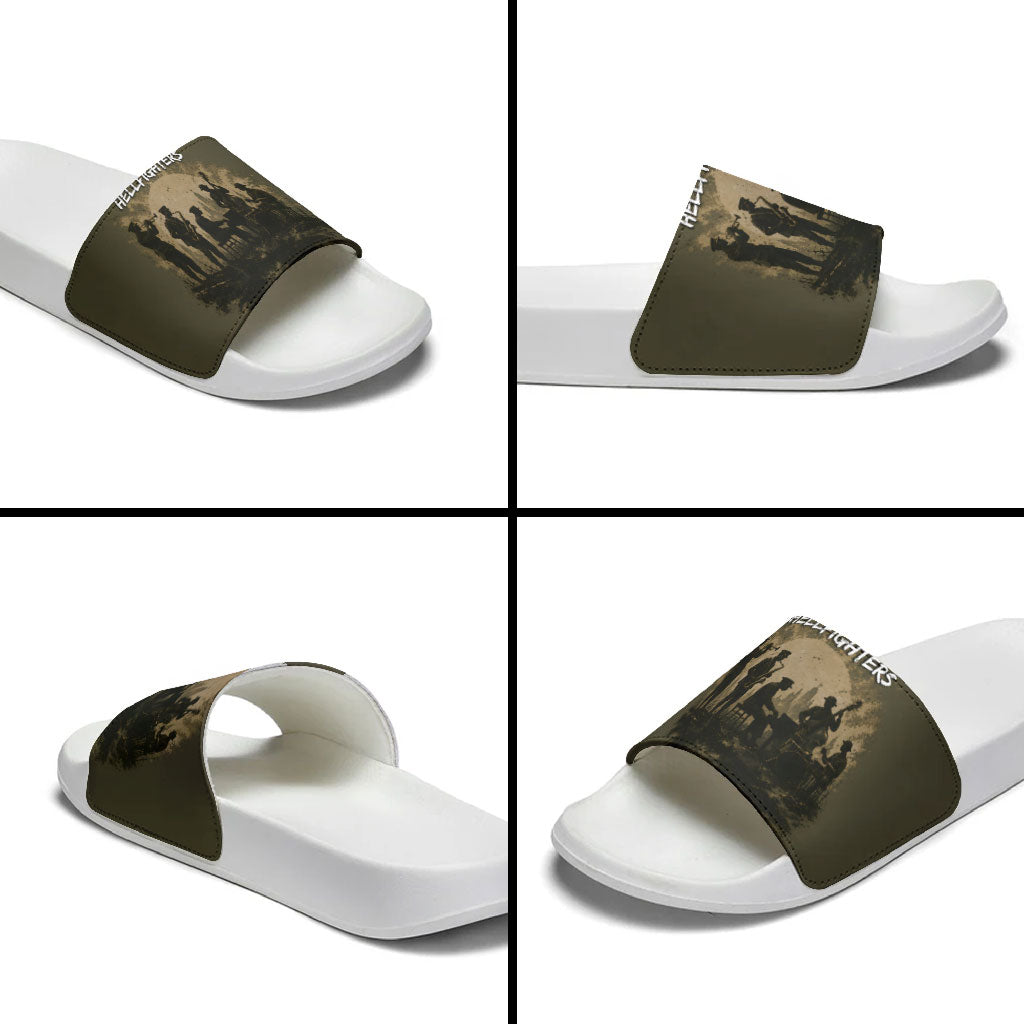Harlem Hellfighters WWI Soldier Slide Sandals Vintage Military Hero Jazz Band Silhouette Art