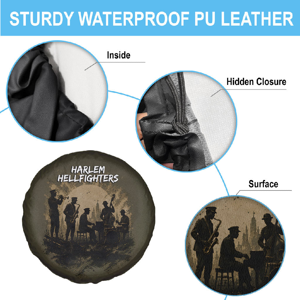 Harlem Hellfighters WWI Soldier Spare Tire Cover Vintage Military Hero Jazz Band Silhouette Art