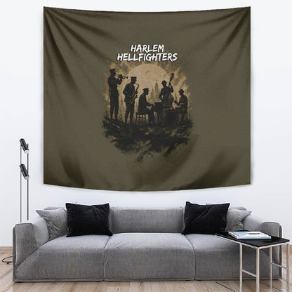 Harlem Hellfighters WWI Soldier Tapestry Vintage Military Hero Jazz Band Silhouette Art
