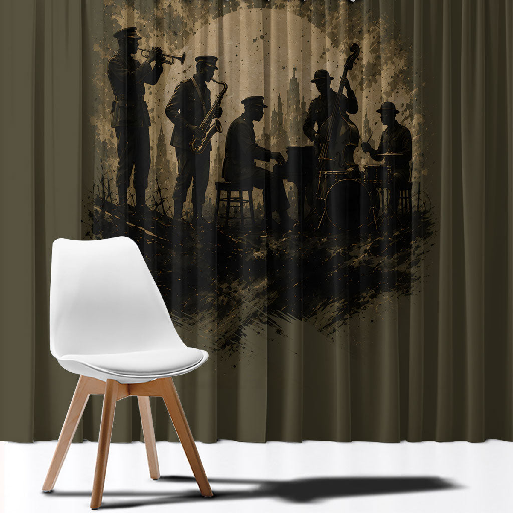 Harlem Hellfighters WWI Soldier Window Curtain Vintage Military Hero Jazz Band Silhouette Art