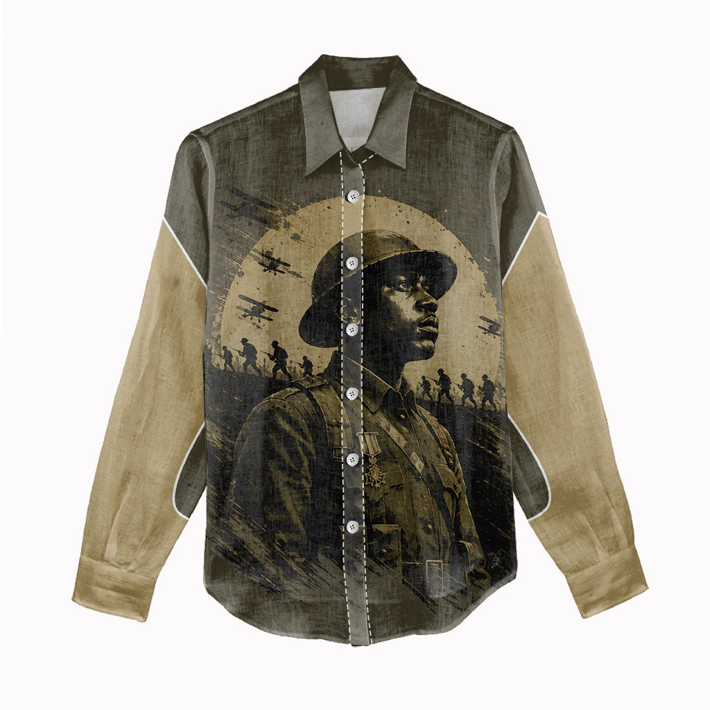 Harlem Hellfighters WWI Soldier Women Casual Shirt Vintage Military Hero Jazz Band Silhouette Art