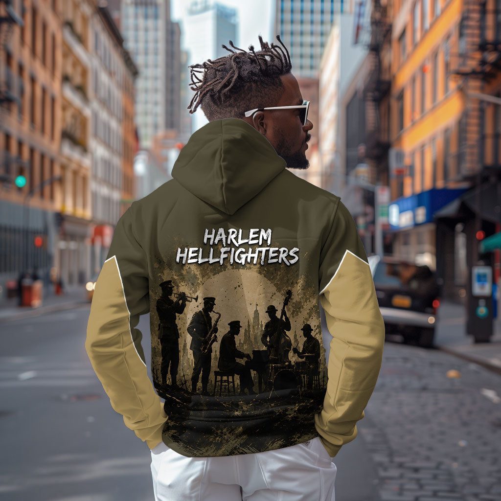 Harlem Hellfighters WWI Soldier Zip Hoodie Vintage Military Hero Jazz Band Silhouette Art