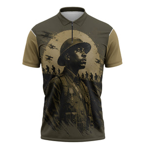 Harlem Hellfighters WWI Soldier Zipper Polo Shirt Vintage Military Hero Jazz Band Silhouette Art