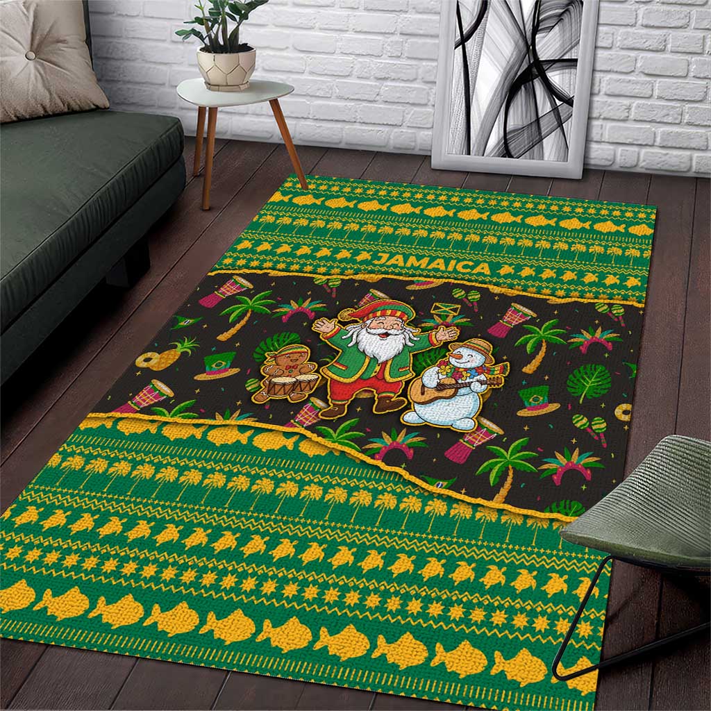 Jamaica Christmas Area Rug Rasta Santa Snowman Gingerbread Drummer Palm Trees - African Pride