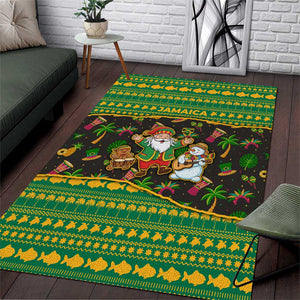 Jamaica Christmas Area Rug Rasta Santa Snowman Gingerbread Drummer Palm Trees - African Pride