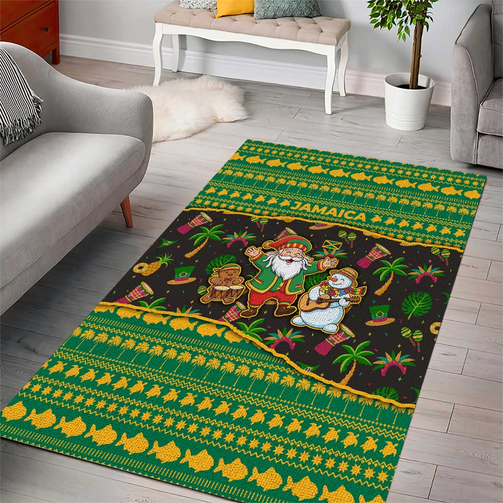 Jamaica Christmas Area Rug Rasta Santa Snowman Gingerbread Drummer Palm Trees - African Pride