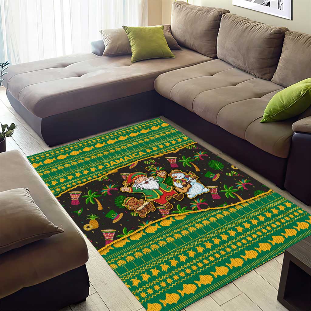 Jamaica Christmas Area Rug Rasta Santa Snowman Gingerbread Drummer Palm Trees - African Pride