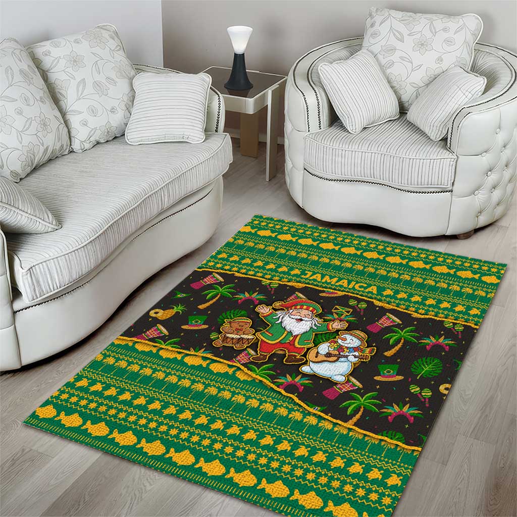 Jamaica Christmas Area Rug Rasta Santa Snowman Gingerbread Drummer Palm Trees - African Pride