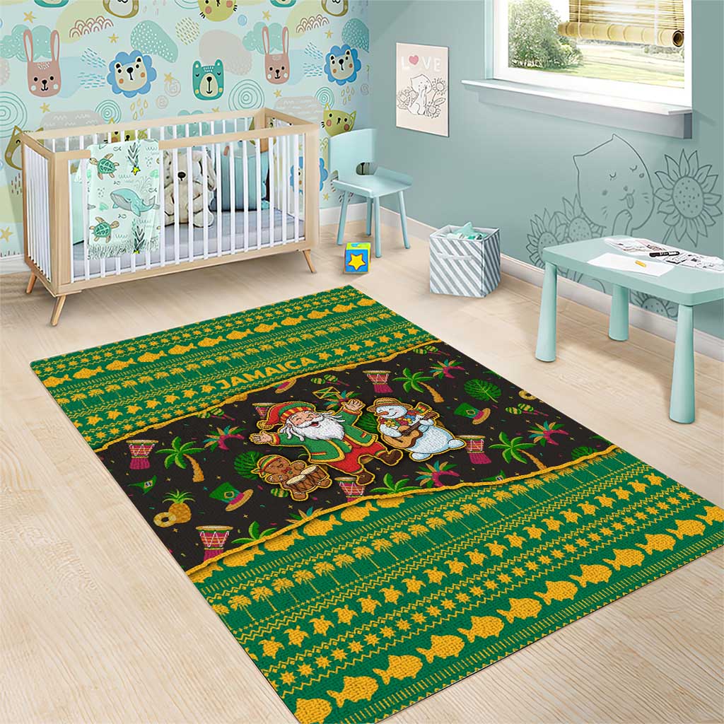 Jamaica Christmas Area Rug Rasta Santa Snowman Gingerbread Drummer Palm Trees - African Pride