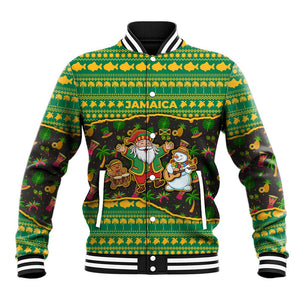 Jamaica Christmas Baseball Jacket Rasta Santa Snowman Gingerbread Drummer Palm Trees - African Pride