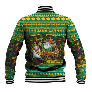 Jamaica Christmas Baseball Jacket Rasta Santa Snowman Gingerbread Drummer Palm Trees - African Pride