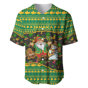 Jamaica Christmas Baseball Jersey Rasta Santa Snowman Gingerbread Drummer Palm Trees - African Pride