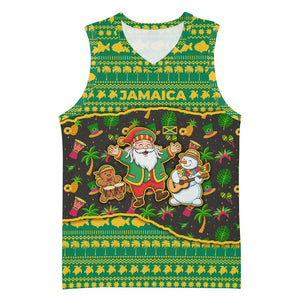 Jamaica Christmas Basketball Jersey Rasta Santa Snowman Gingerbread Drummer Palm Trees - African Pride