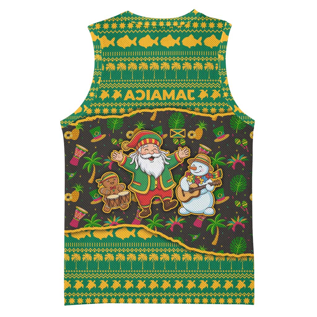 Jamaica Christmas Basketball Jersey Rasta Santa Snowman Gingerbread Drummer Palm Trees - African Pride