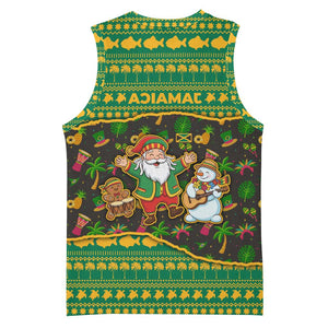 Jamaica Christmas Basketball Jersey Rasta Santa Snowman Gingerbread Drummer Palm Trees - African Pride