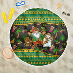 Jamaica Christmas Beach Blanket Rasta Santa Snowman Gingerbread Drummer Palm Trees - African Pride