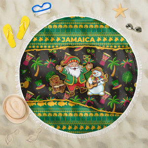 Jamaica Christmas Beach Blanket Rasta Santa Snowman Gingerbread Drummer Palm Trees - African Pride