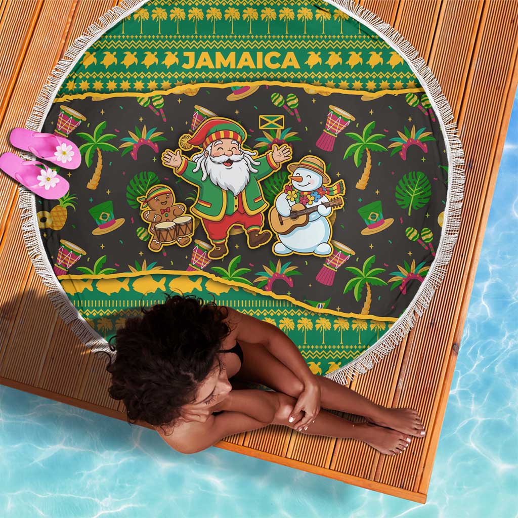 Jamaica Christmas Beach Blanket Rasta Santa Snowman Gingerbread Drummer Palm Trees - African Pride