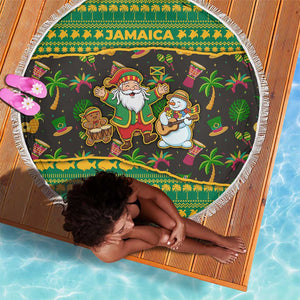 Jamaica Christmas Beach Blanket Rasta Santa Snowman Gingerbread Drummer Palm Trees - African Pride