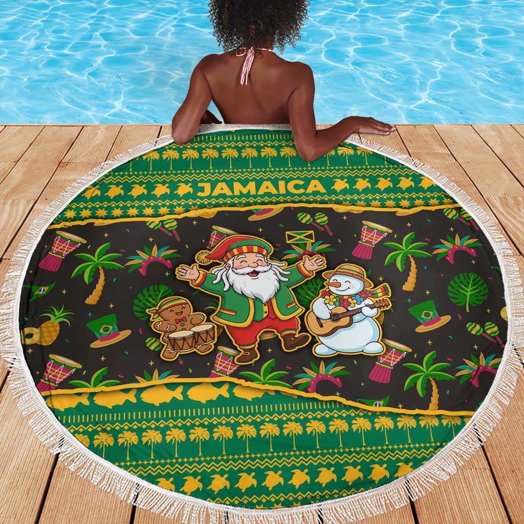 Jamaica Christmas Beach Blanket Rasta Santa Snowman Gingerbread Drummer Palm Trees - African Pride