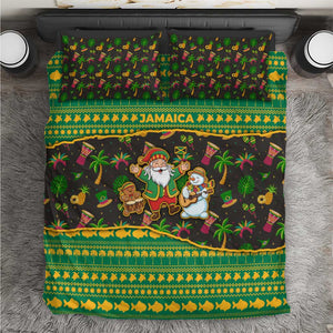 Jamaica Christmas Bedding Set Rasta Santa Snowman Gingerbread Drummer Palm Trees - African Pride