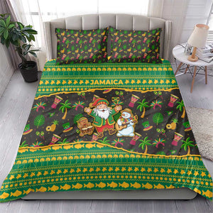 Jamaica Christmas Bedding Set Rasta Santa Snowman Gingerbread Drummer Palm Trees - African Pride