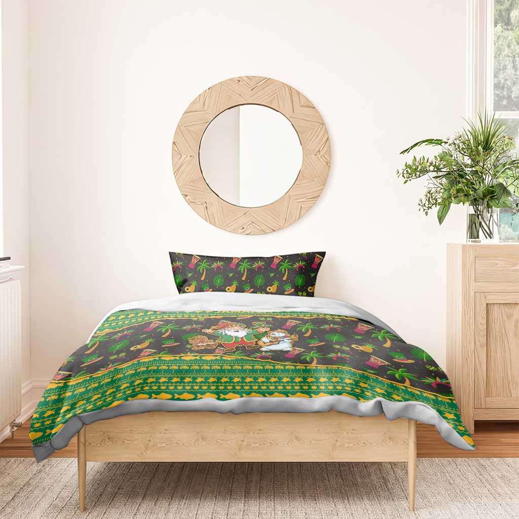 Jamaica Christmas Bedding Set Rasta Santa Snowman Gingerbread Drummer Palm Trees - African Pride